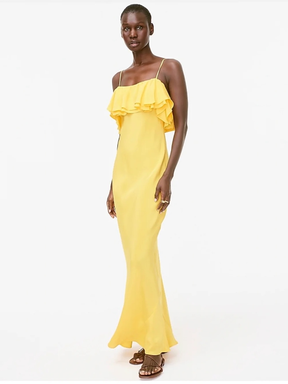J. Crew 100% silk Yellow Ruffle-Top Maxi Dress